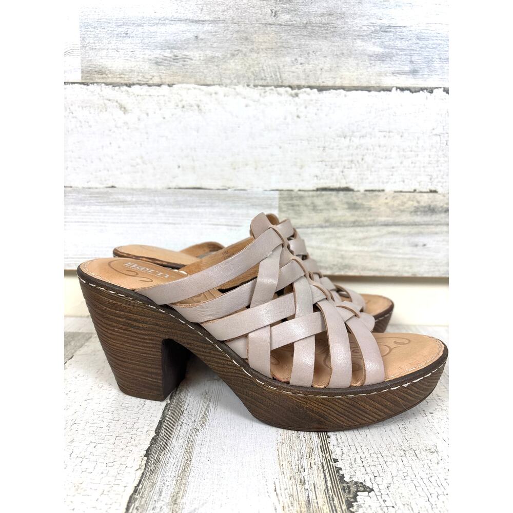 BBORN Womens 11 Tan Leather Gayle Platform Slip On Cushioned Footbed Sandals NEW